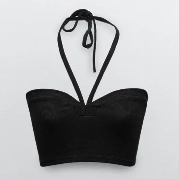 ZARA SWEETHEAT HALTER Ribbed Black / Neck Tie Sweetheart Neck Line size … - Picture 1 of 4